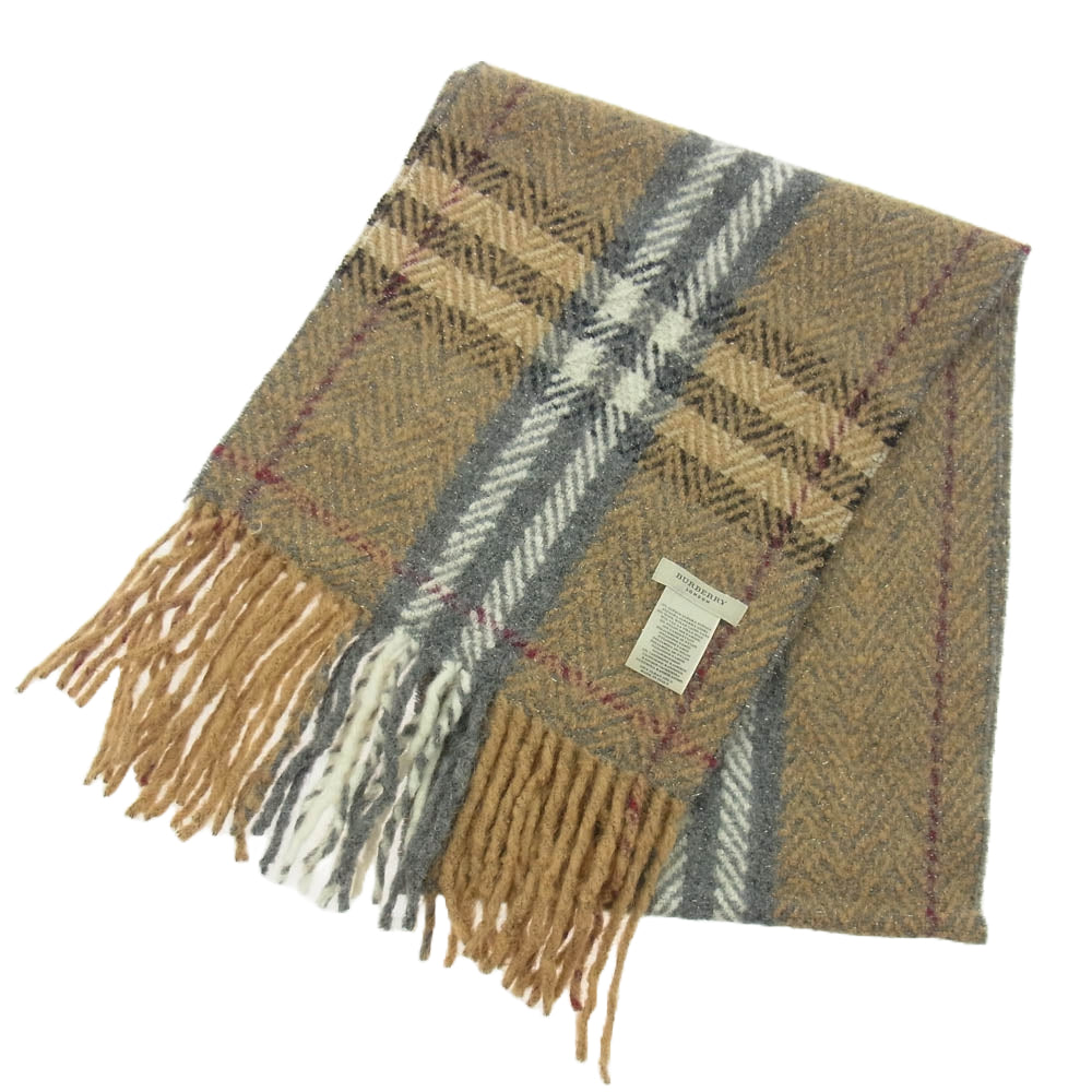 BURBERRY バーバリー アルパカ カシミヤ混 ノバチェック マフラー ライトブラウン系 グレー系【中古】