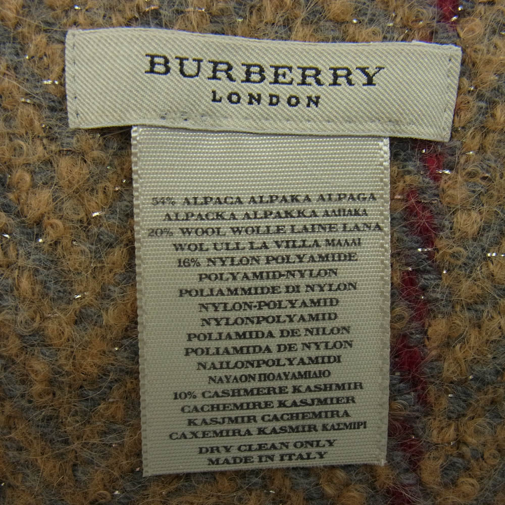 BURBERRY バーバリー アルパカ カシミヤ混 ノバチェック マフラー ライトブラウン系 グレー系【中古】