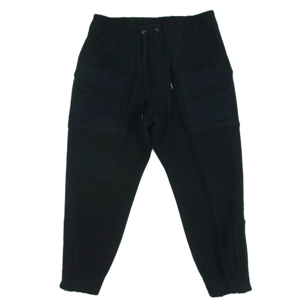 Y's Yohji Yamamoto ワイズ ヨウジヤマモト YV-P32-134 刺繍 デザイン ウール イージー パンツ サイドジップ ブラック系 1【中古】