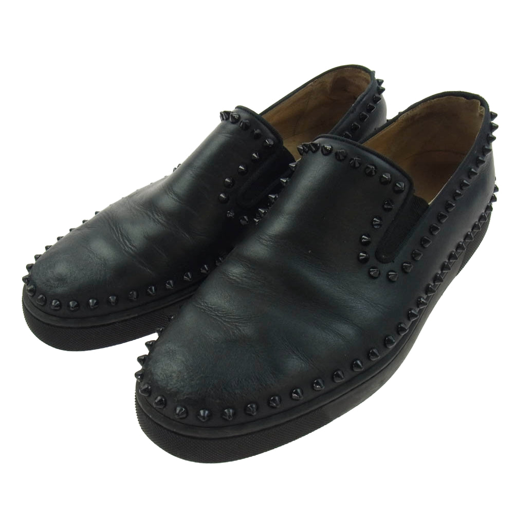 Christian Louboutin クリスチャンルブタン PIK BOAT FLAT CALF スタッズ スパイク レザー スリッポン ブラック系 27.5cm【中古】