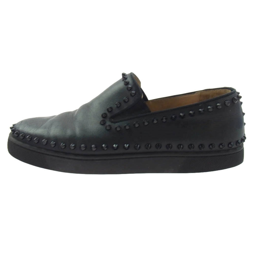 Christian Louboutin クリスチャンルブタン PIK BOAT FLAT CALF スタッズ スパイク レザー スリッポン ブラック系 27.5cm【中古】