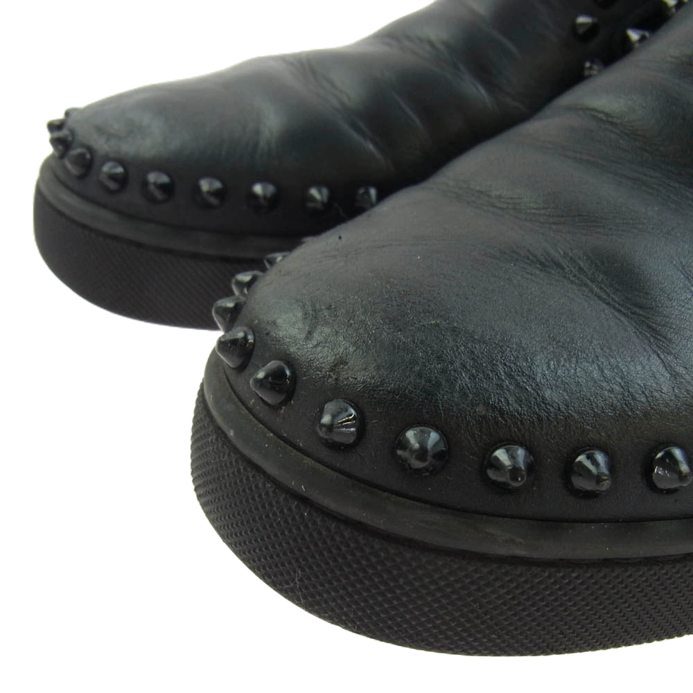 Christian Louboutin クリスチャンルブタン PIK BOAT FLAT CALF スタッズ スパイク レザー スリッポン ブラック系 27.5cm【中古】