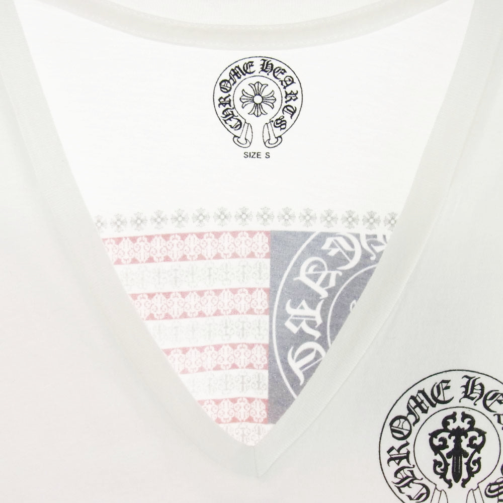 CHROME HEARTS クロムハーツ（原本無） American Flag Tee アメリカン フラッグ ホースシュー Ｖネック Ｔシャツ 星条旗 半袖カットソー ホワイト系 S【中古】