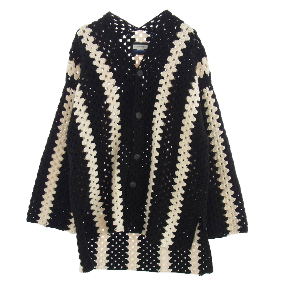 MAISON SPECIAL メゾンスペシャル 11222361343 プライムオーバーストライプ クロシェ チャンキーニット カーディガン コットン アクリル ブラック系 ホワイト系 M【中古】