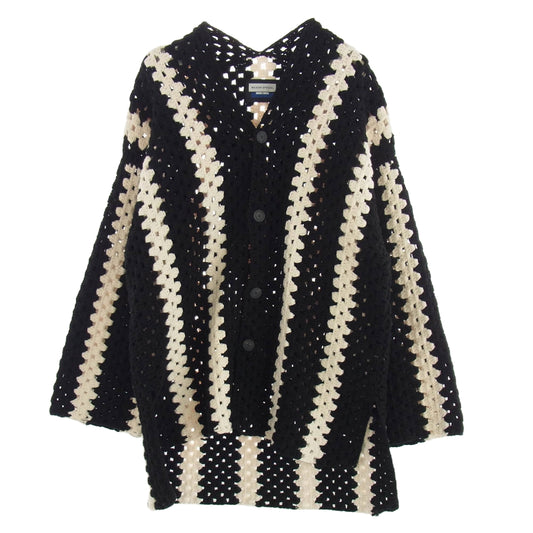MAISON SPECIAL メゾンスペシャル 11222361343 プライムオーバーストライプ クロシェ チャンキーニット カーディガン コットン アクリル ブラック系 ホワイト系 M【中古】