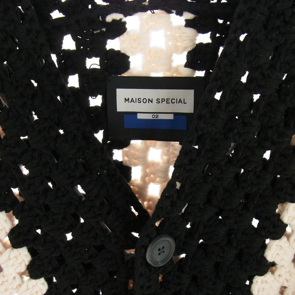 MAISON SPECIAL メゾンスペシャル 11222361343 プライムオーバーストライプ クロシェ チャンキーニット カーディガン コットン アクリル ブラック系 ホワイト系 M【中古】