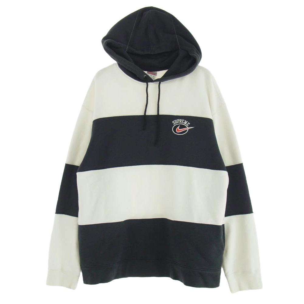 Supreme シュプリーム 19SS NIKE stripe hooded sweatshirt ブラック系 ホワイト系 L【中古】