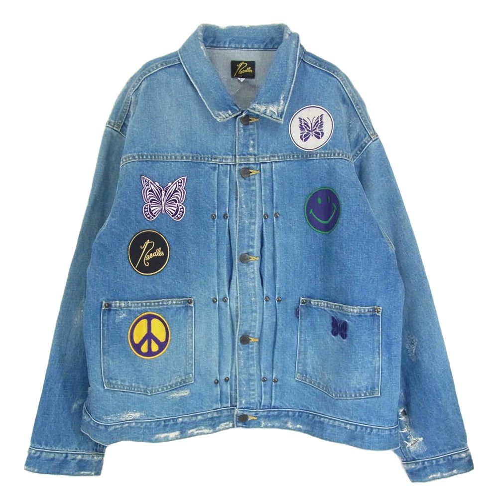 Needles ニードルス KP137 Assorted Patches Jean Jacket ダメージ加工 パッチカスタム デニム ジャケット インディゴブルー系 L【中古】