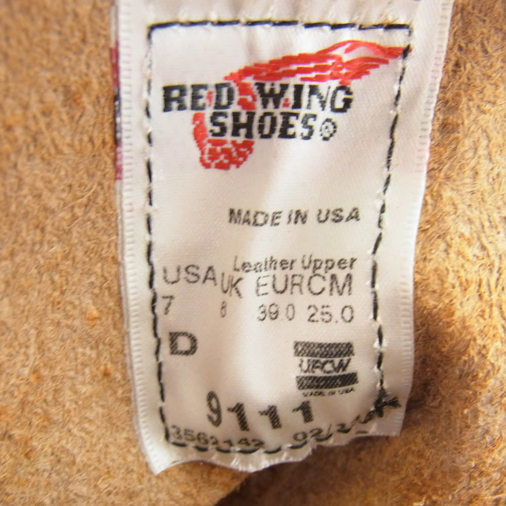 RED WING レッドウィング 9111 6inch PLAIN TOE Rough&Tough プレーントゥ ブーツ ブラウン系 US7D【新古品】【未使用】【中古】