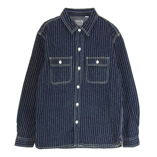 THE FLAT HEAD ザフラットヘッド 7014W WABASH WORK SHIRT ウォバッシュ ワーク デニム シャツ 長袖 ネイビー系 42【中古】