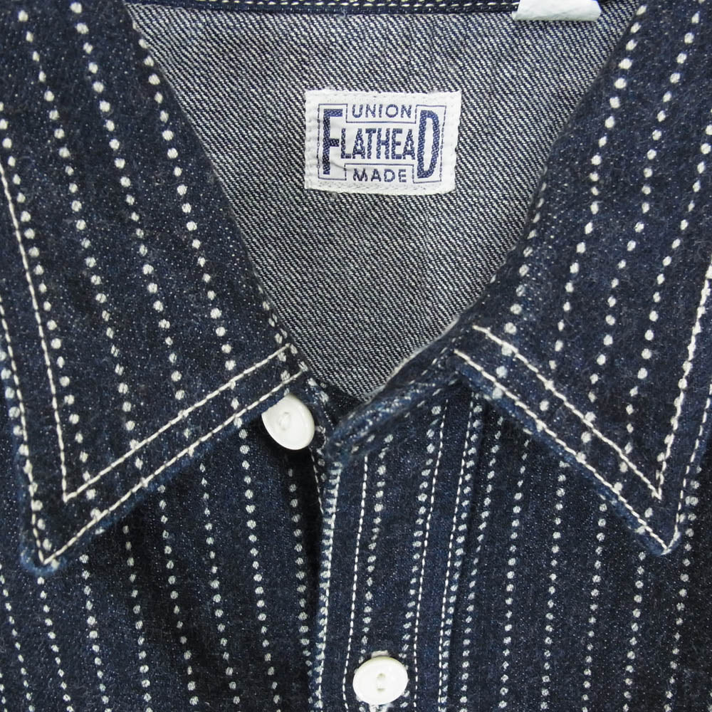 THE FLAT HEAD ザフラットヘッド 7014W WABASH WORK SHIRT ウォバッシュ ワーク デニム シャツ 長袖 ネイビー系 42【中古】