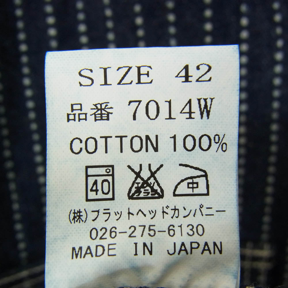 THE FLAT HEAD ザフラットヘッド 7014W WABASH WORK SHIRT ウォバッシュ ワーク デニム シャツ 長袖 ネイビー系 42【中古】