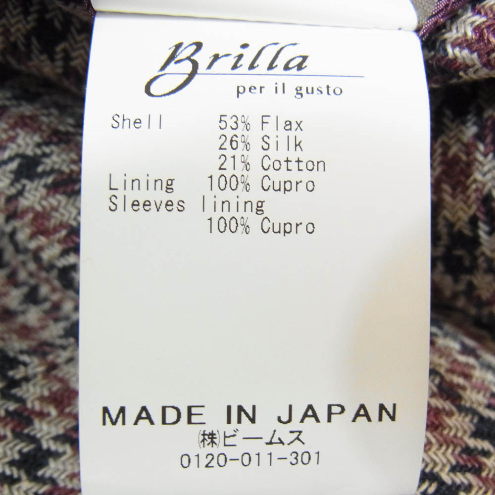 ブリッラ ペル イル グスト 24-16-1391-015 CANONICO GUNCLUB CHECK JACKET チェック ジャケット エンジ系 48【中古】
