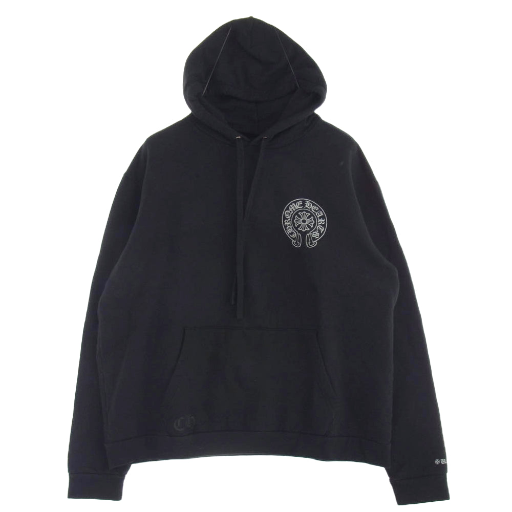 CHROME HEARTS クロムハーツ（原本無） WWW.CHROMEHEARTS.COM SILVER GLITTER HOODIE ホースシュー バックプリント グリッター プルオーバー パーカー ブラック系 XL【中古】