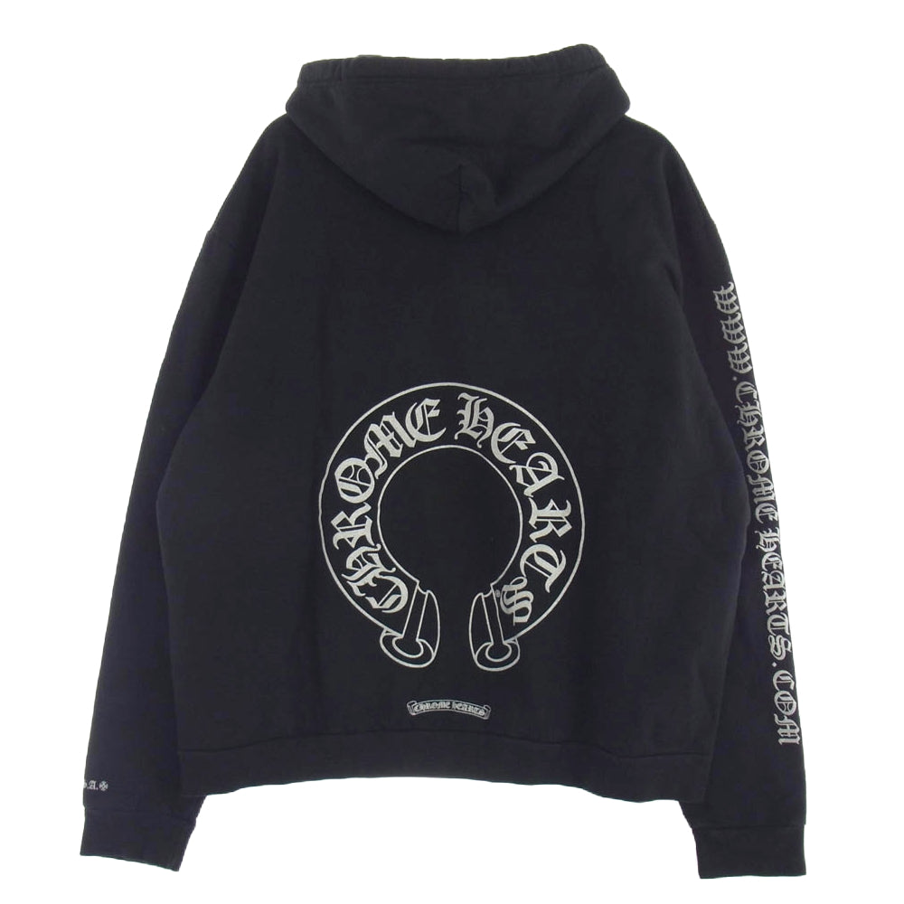 CHROME HEARTS クロムハーツ（原本無） WWW.CHROMEHEARTS.COM SILVER GLITTER HOODIE ホースシュー バックプリント グリッター プルオーバー パーカー ブラック系 XL【中古】