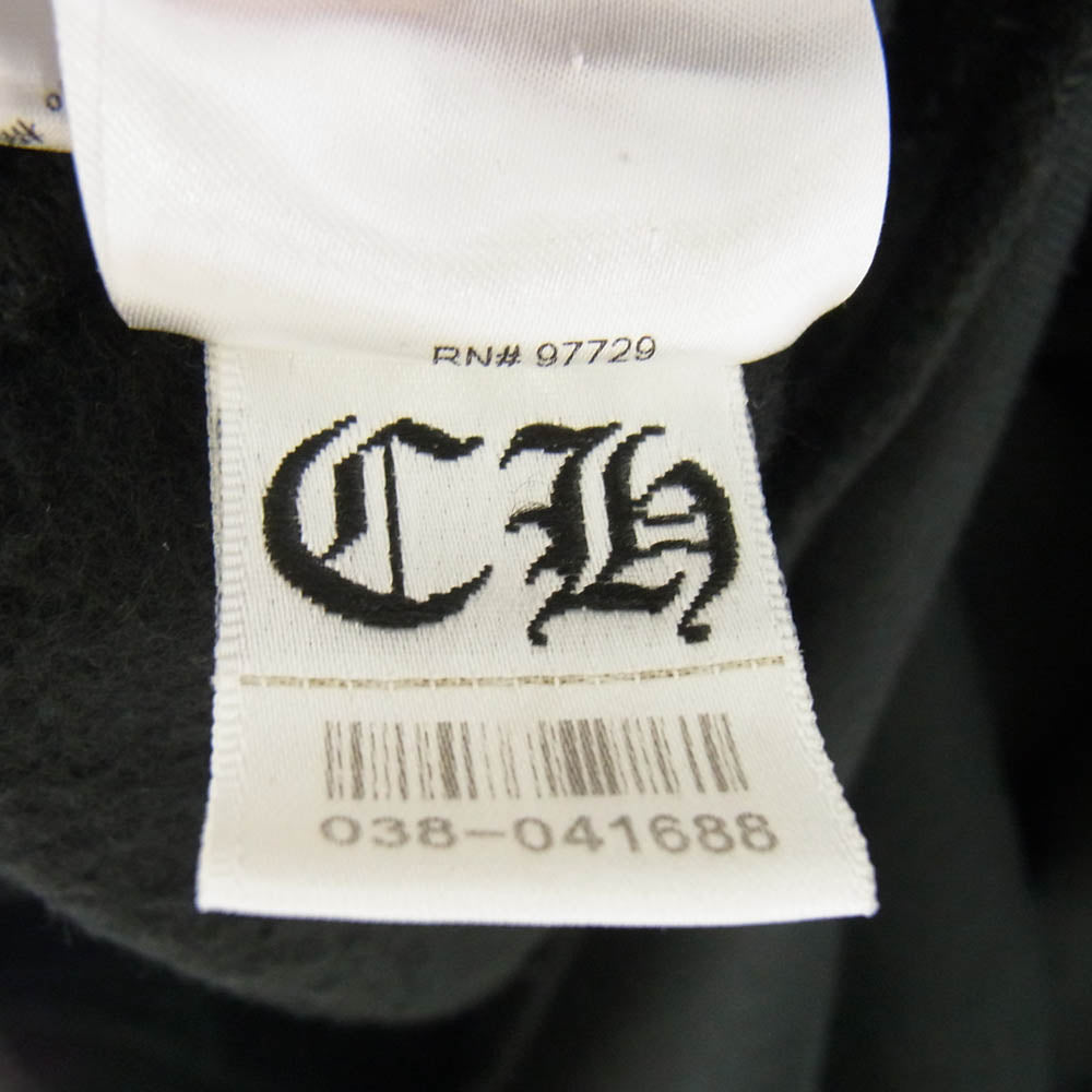 CHROME HEARTS クロムハーツ（原本無） WWW.CHROMEHEARTS.COM SILVER GLITTER HOODIE ホースシュー バックプリント グリッター プルオーバー パーカー ブラック系 XL【中古】