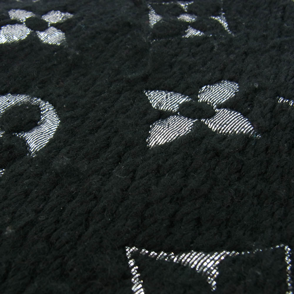 LOUIS VUITTON ルイ・ヴィトン M75833 モノグラム エシャルブ ロゴマニア シャイン シルク フリンジ  マフラー ブラック系 シルバー系【中古】