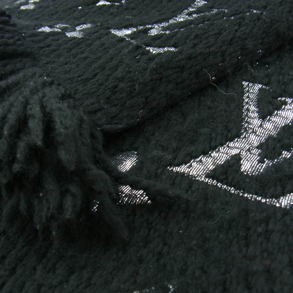 LOUIS VUITTON ルイ・ヴィトン M75833 モノグラム エシャルブ ロゴマニア シャイン シルク フリンジ  マフラー ブラック系 シルバー系【中古】