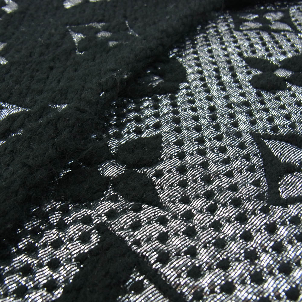 LOUIS VUITTON ルイ・ヴィトン M75833 モノグラム エシャルブ ロゴマニア シャイン シルク フリンジ  マフラー ブラック系 シルバー系【中古】