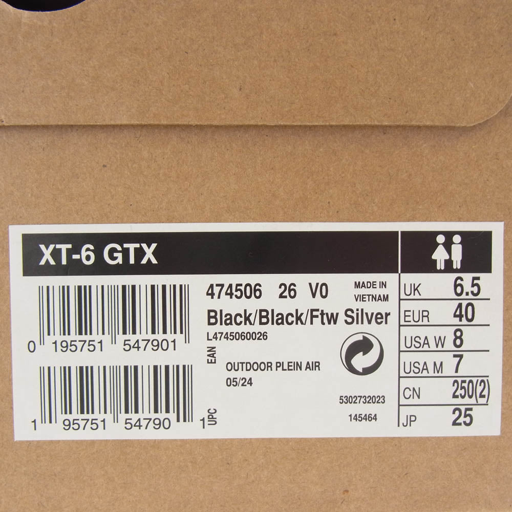 salomon サロモン 474506 XT-6 GTX ローカット スニーカー ブラック ブラック系 25cm【極上美品】【中古】