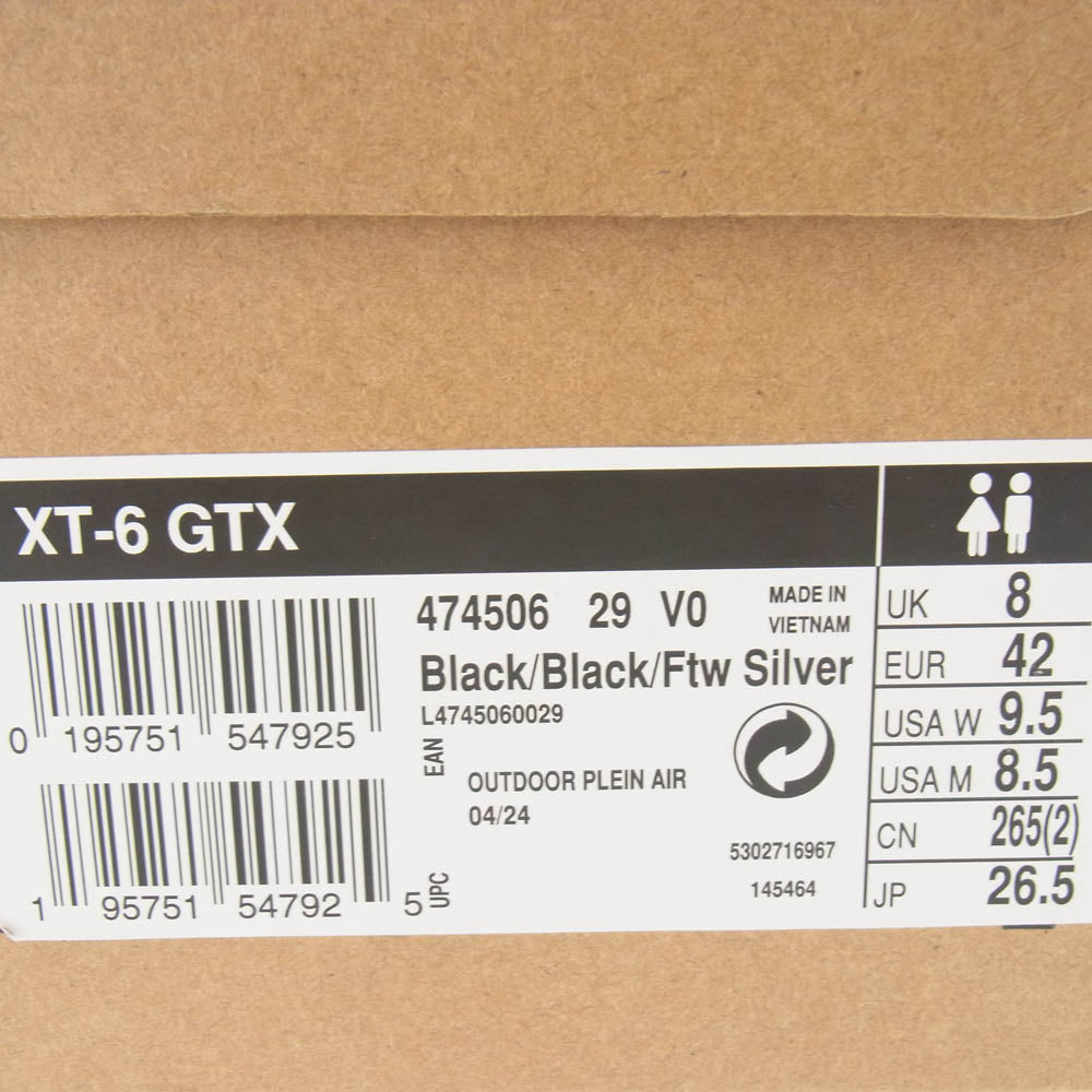 salomon サロモン 474506 XT-6 GTX GORE-TEX Black Footwear Silver ゴアテックス ブラック フットウェアシルバー ブラック系 26.5cm【美品】【中古】