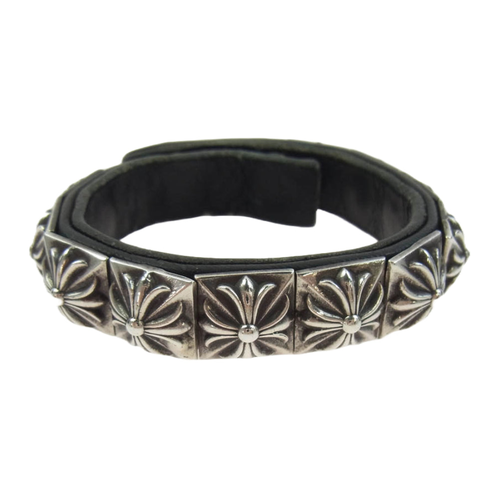 CHROME HEARTS クロムハーツ（原本無） ZERO STUD SNGL ROW ゼロ ピラミッド スタッズ シングル レザー ブレスレット シルバー系 ブラック系【中古】