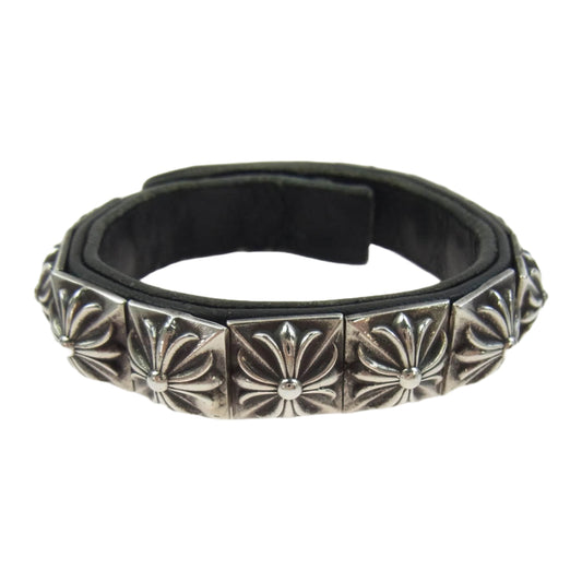 CHROME HEARTS クロムハーツ（原本無） ZERO STUD SNGL ROW ゼロ ピラミッド スタッズ シングル レザー ブレスレット シルバー系 ブラック系【中古】