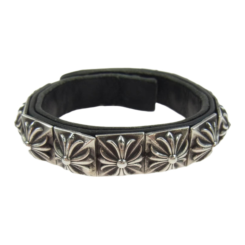 CHROME HEARTS クロムハーツ（原本無） ZERO STUD SNGL ROW ゼロ ピラミッド スタッズ シングル レザー ブレスレット シルバー系 ブラック系【中古】