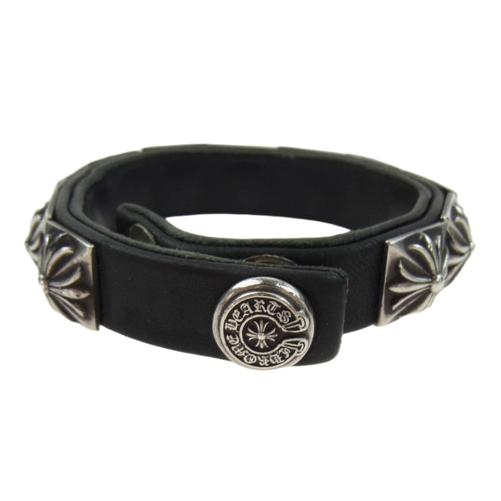 CHROME HEARTS クロムハーツ（原本無） ZERO STUD SNGL ROW ゼロ ピラミッド スタッズ シングル レザー ブレスレット シルバー系 ブラック系【中古】