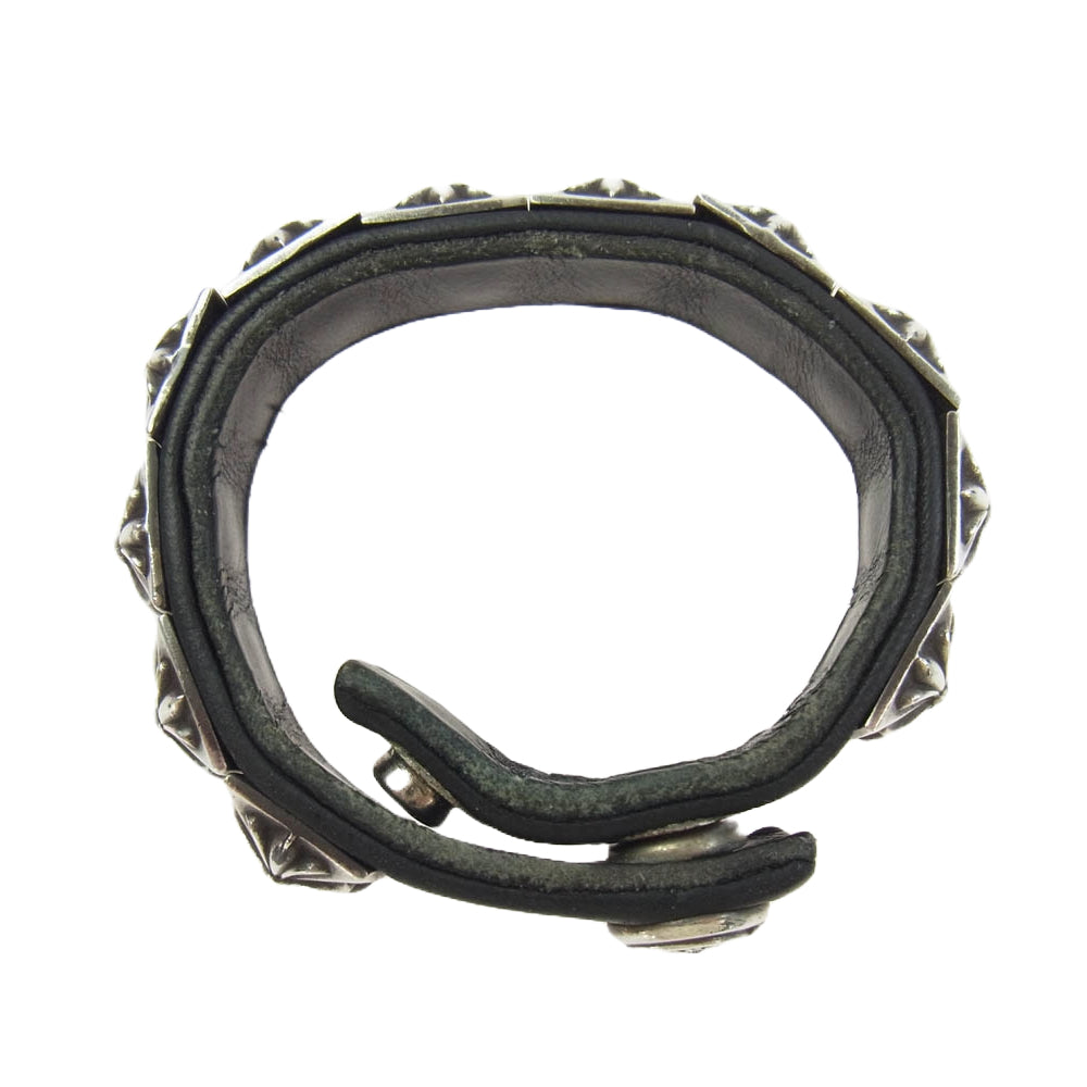 CHROME HEARTS クロムハーツ（原本無） ZERO STUD SNGL ROW ゼロ ピラミッド スタッズ シングル レザー ブレスレット シルバー系 ブラック系【中古】