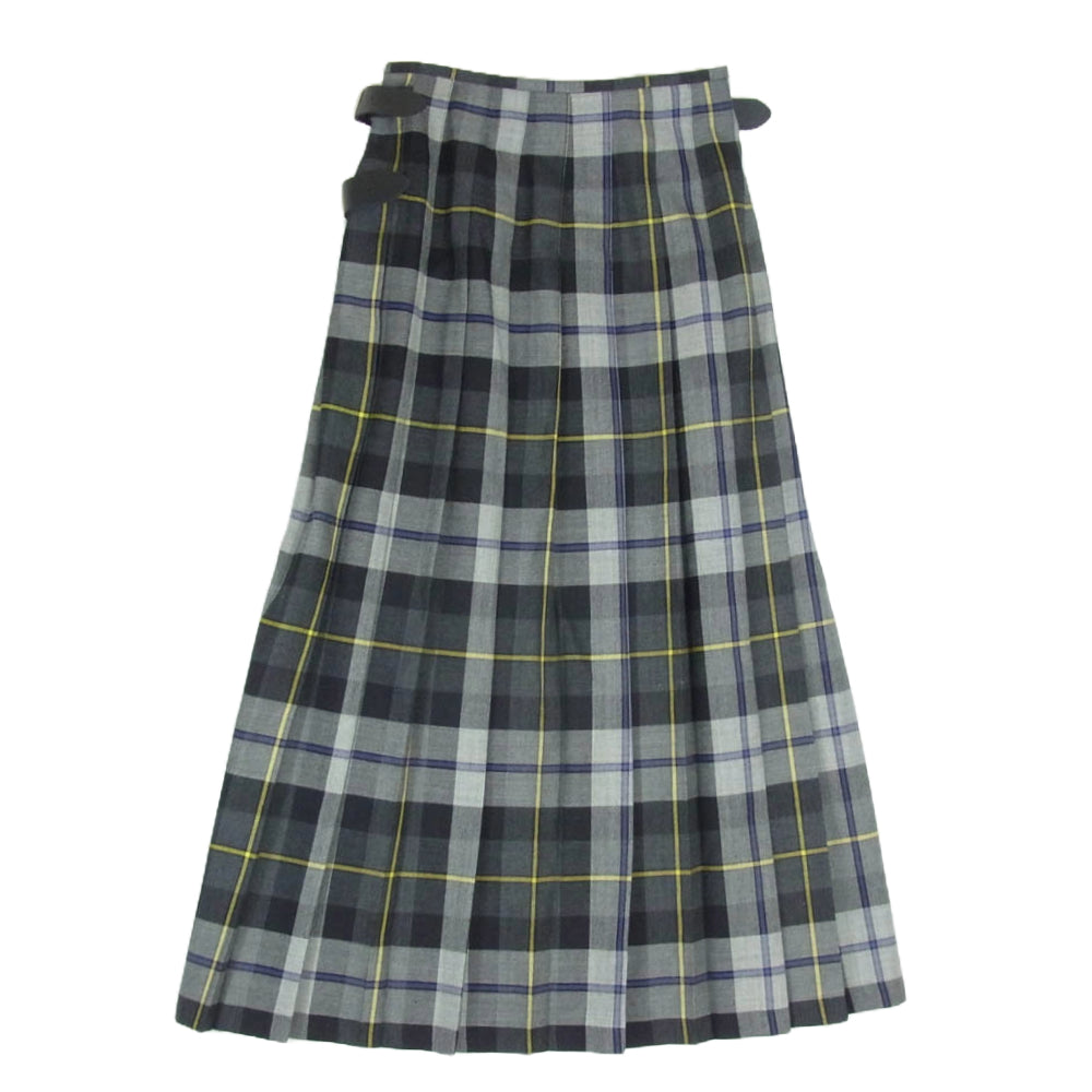 オニールオブダブリン アイルランド製 QUILTSKIRT ベルト キルト チェック ロング プリーツ 巻きスカート グレー系 8【中古】