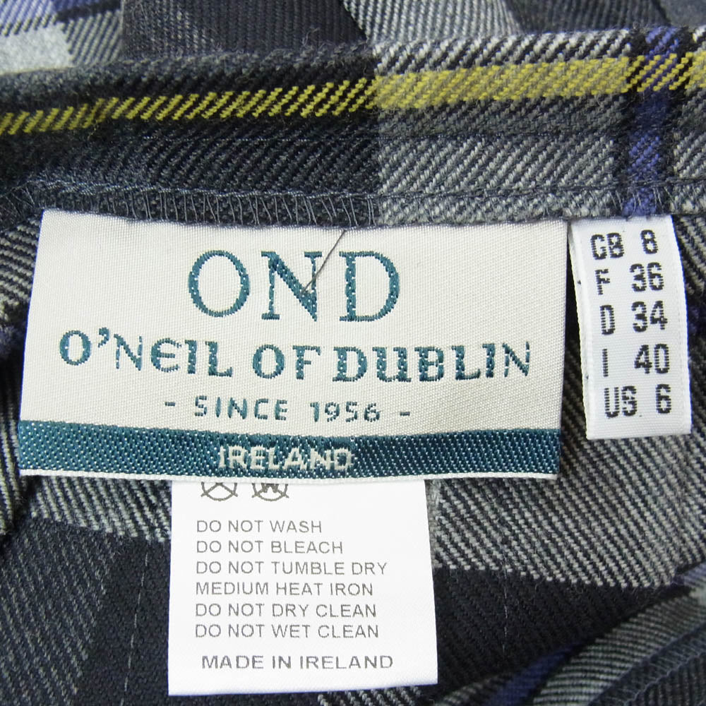 オニールオブダブリン アイルランド製 QUILTSKIRT ベルト キルト チェック ロング プリーツ 巻きスカート グレー系 8【中古】