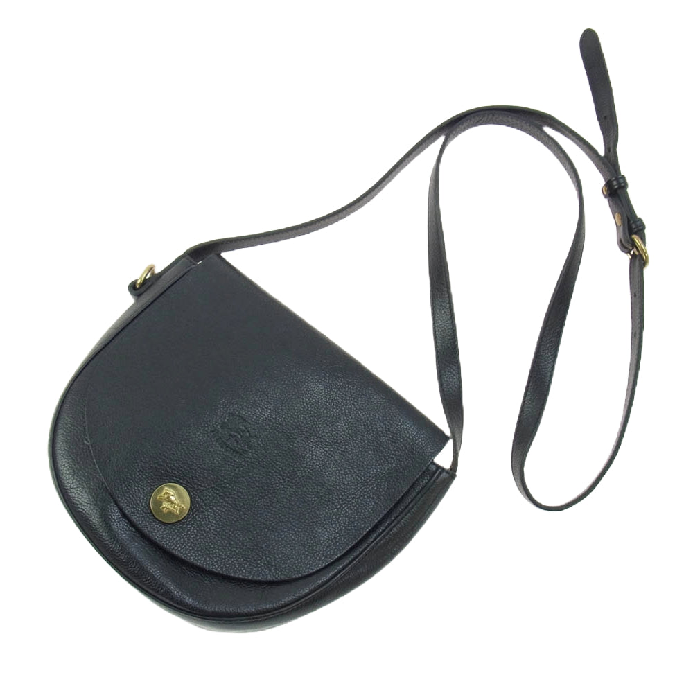 IL BISONTE イルビゾンテ レザー ショルダー バッグ 黒系 ブラック系【中古】