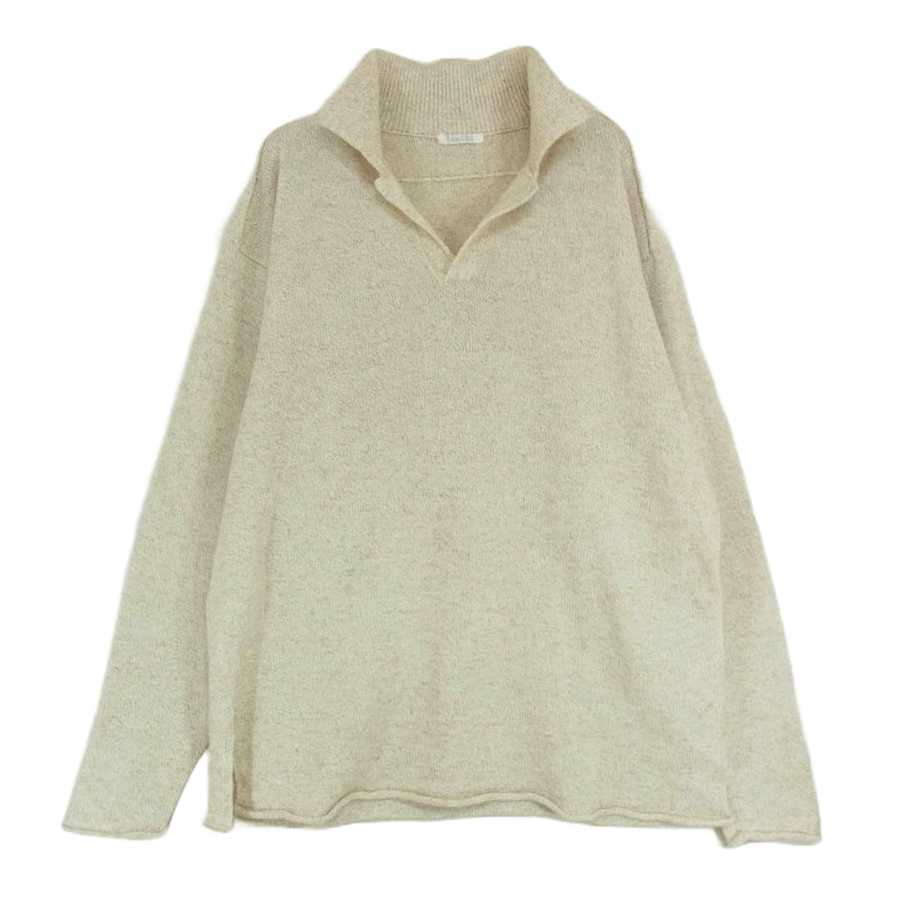 ヤナバ カシミヤ混 シルク HAND KNIT MAX 和紙ニット ハンドメイド スキッパー プルオーバー ニット セーター ベージュ系 MF【美品】【中古】