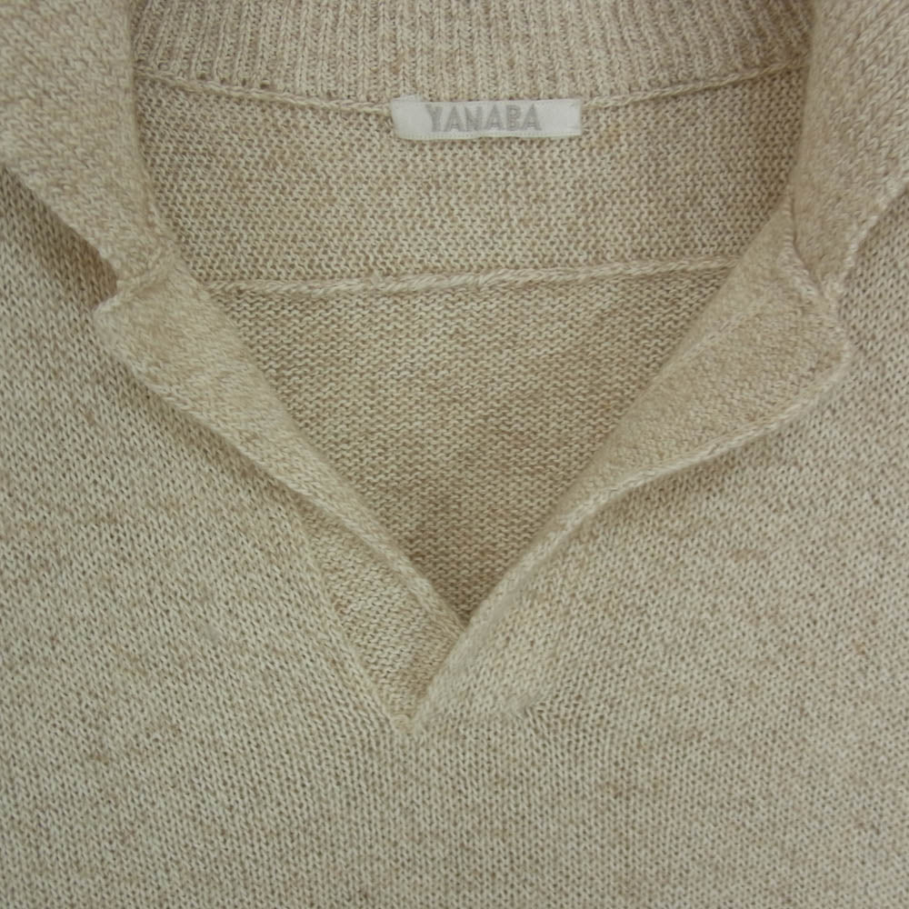 ヤナバ カシミヤ混 シルク HAND KNIT MAX 和紙ニット ハンドメイド スキッパー プルオーバー ニット セーター ベージュ系 MF【美品】【中古】