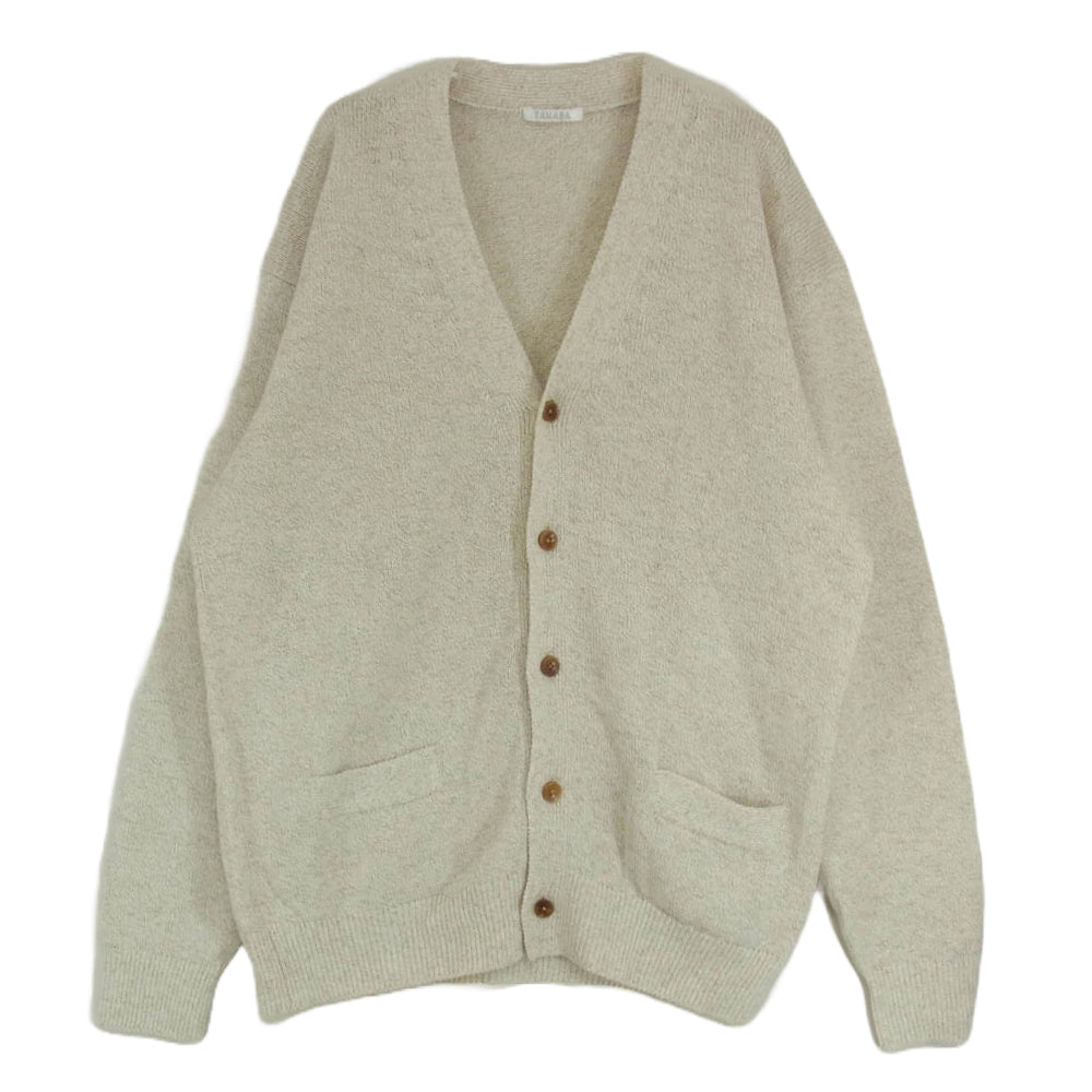 ヤナバ カシミヤ混 シルク HAND KNIT ULTRA 和紙ニット ハンドメイド カーディガン ベージュ系 MF【美品】【中古】