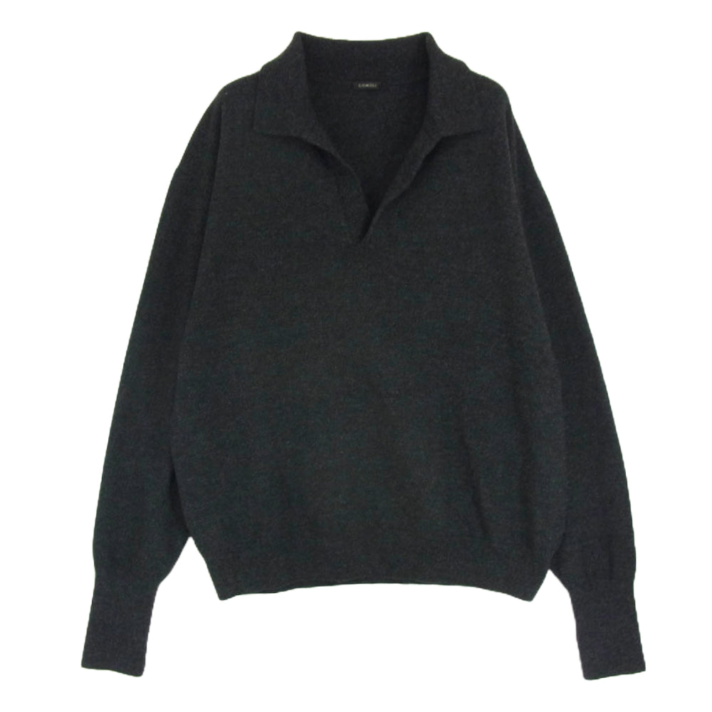 COMOLI コモリ 24AW A03-06011 カシミヤ100％ スキッパー ニット プルオーバー チャコール ダークグレー系 サイズ表記無【中古】
