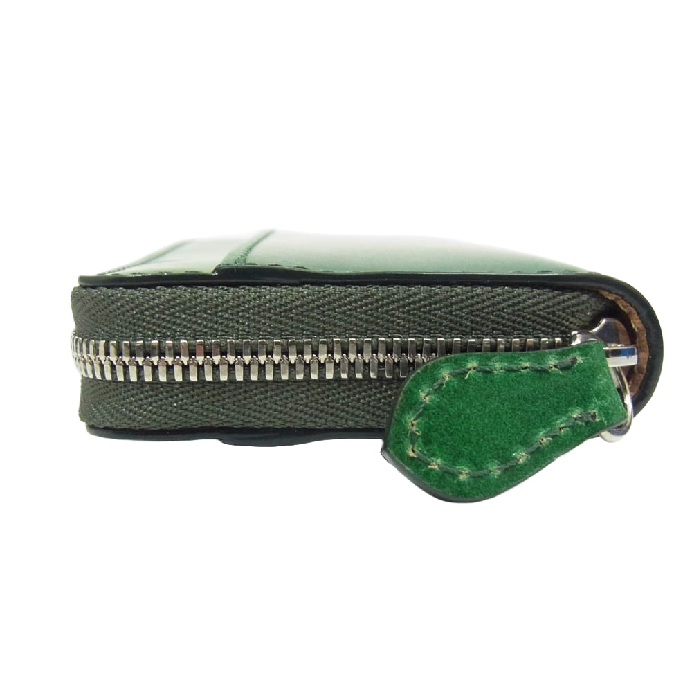 フラソリティ FM711 Coincase 水染 オイルコードバン レザー ラウンドジップ 財布 サイフ ミニウォレット コインケース グリーン系【新古品】【未使用】【中古】