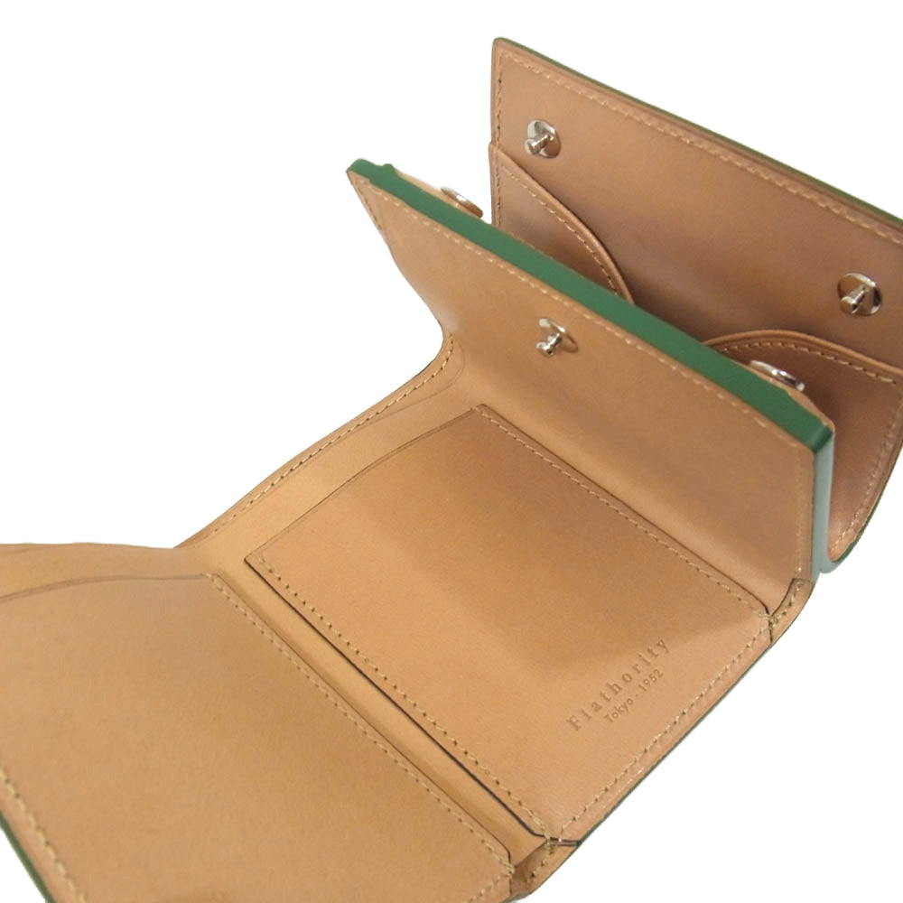 フラソリティ FM7710 Tri-Fold Wallet 水染 オイルコードバン レザー 三つ折り 財布 サイフ ミニウォレット グリーン系【新古品】【未使用】【中古】