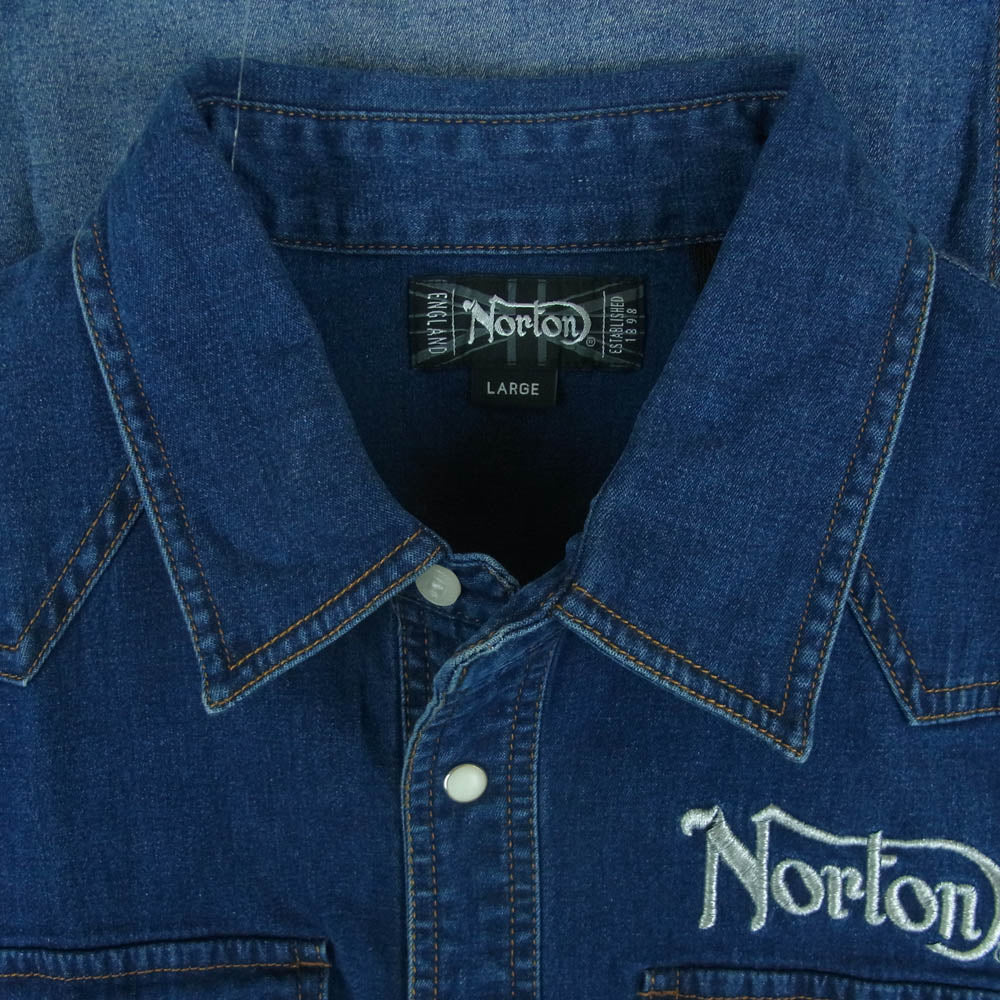 NORTON ノートン 71N1500 ラメ 刺繍 ストレッチ 長袖 デニム ウエスタン シャツ インディゴブルー系 L【美品】【中古】