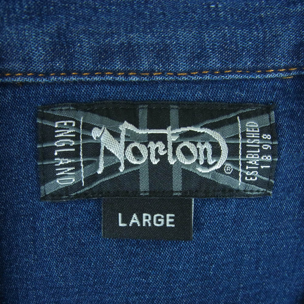 NORTON ノートン 71N1500 ラメ 刺繍 ストレッチ 長袖 デニム ウエスタン シャツ インディゴブルー系 L【美品】【中古】