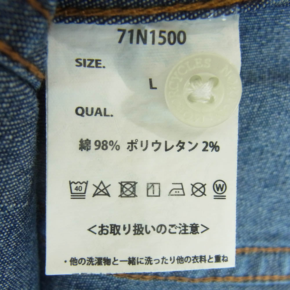 NORTON ノートン 71N1500 ラメ 刺繍 ストレッチ 長袖 デニム ウエスタン シャツ インディゴブルー系 L【美品】【中古】