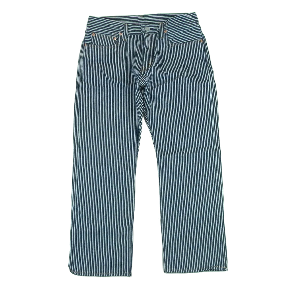 KOJIMA GENES 児島ジーンズ 21oz ヒッコリー ストライプ ストレート デニム パンツ インディゴブルー系 ホワイト系 36【中古】