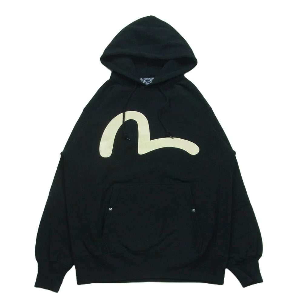 EVISU エヴィス カモメ ペイント プルオーバー パーカー コットン ポリエステル 中国製 ブラック系 40【中古】