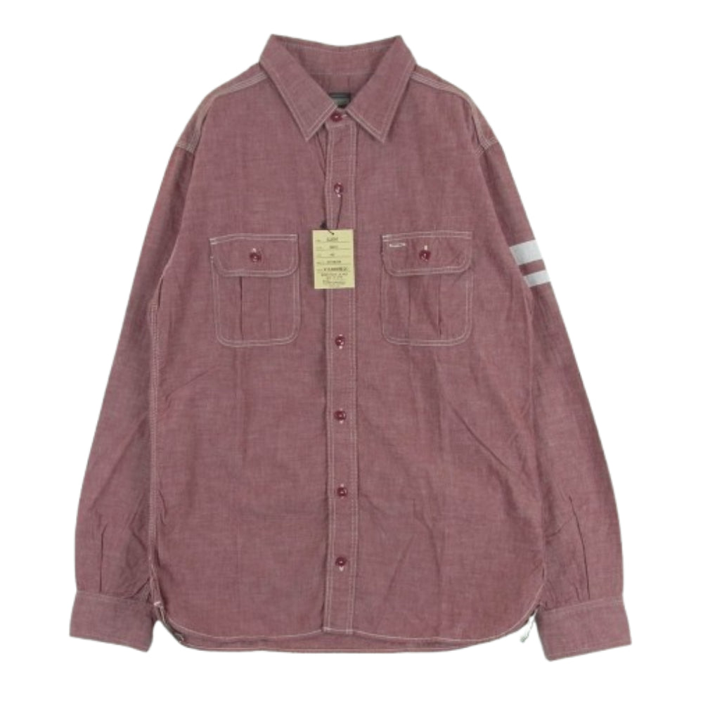 MOMOTARO JEANS 桃太郎ジーンズ SJ091 GTB 5oz ORIGINAL SELVAGE CHAMBRAY WORK SHIRT 出陣 シャンブレー ワーク シャツ 長袖 レッド系 RED 42【新古品】【未使用】【中古】