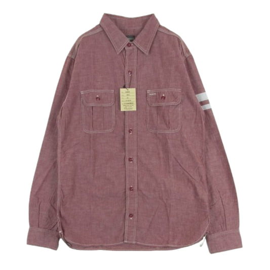 MOMOTARO JEANS 桃太郎ジーンズ SJ091 GTB 5oz ORIGINAL SELVAGE CHAMBRAY WORK SHIRT 出陣 シャンブレー ワーク シャツ 長袖 レッド系 RED 42【新古品】【未使用】【中古】