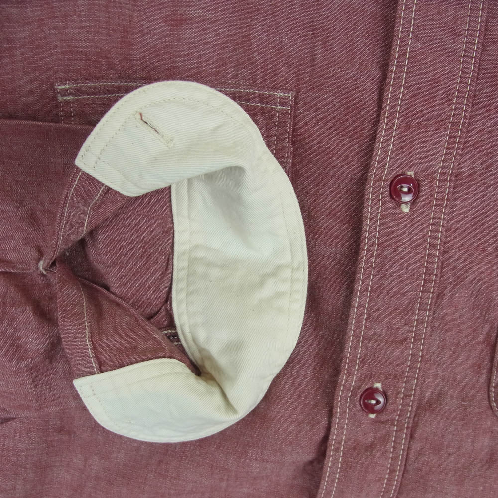 MOMOTARO JEANS 桃太郎ジーンズ SJ091 GTB 5oz ORIGINAL SELVAGE CHAMBRAY WORK SHIRT 出陣 シャンブレー ワーク シャツ 長袖 レッド系 RED 42【新古品】【未使用】【中古】