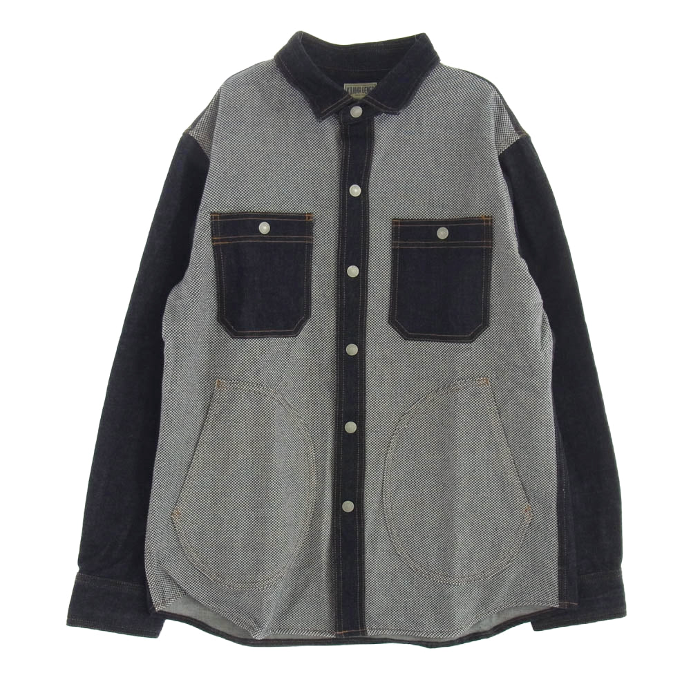 KOJIMA GENES 児島ジーンズ RNB-2008 富士金梅 刺し子 コンボ デニム シャツ ジャケット ダークネイビー系 XL【中古】