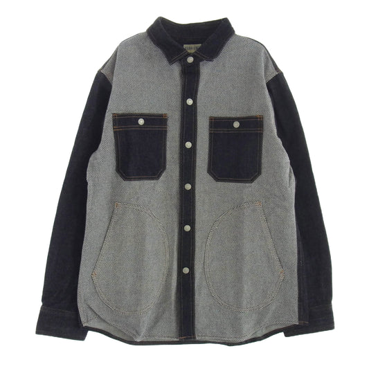 KOJIMA GENES 児島ジーンズ RNB-2008 富士金梅 刺し子 コンボ デニム シャツ ジャケット ダークネイビー系 XL【中古】