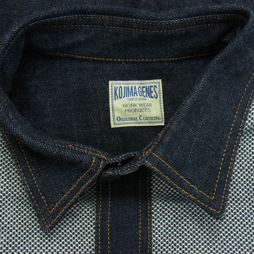 KOJIMA GENES 児島ジーンズ RNB-2008 富士金梅 刺し子 コンボ デニム シャツ ジャケット ダークネイビー系 XL【中古】